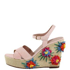 RED Valentino Embroidered Raffia Wedge Patent Sandal Size 41 With Box